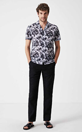 Donut Kısa Kollu Desenli Gömlek Antrasit