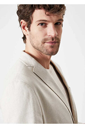 Papas Bej Renk Ketenli Blazer Ceket