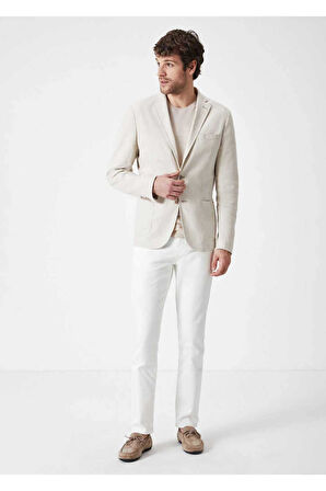 Papas Bej Renk Ketenli Blazer Ceket