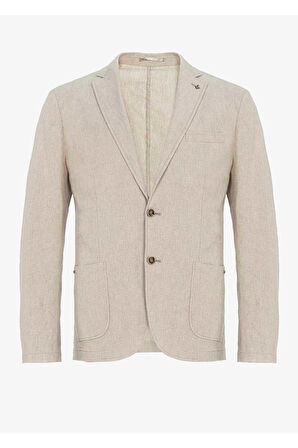 Papas Bej Renk Ketenli Blazer Ceket