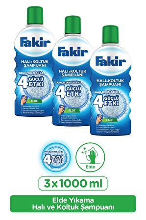 Fakir Nano Teknoloji ile Elde Yıkama Halı ve Koltuk Şampuanı 1000ml x 3 Adet