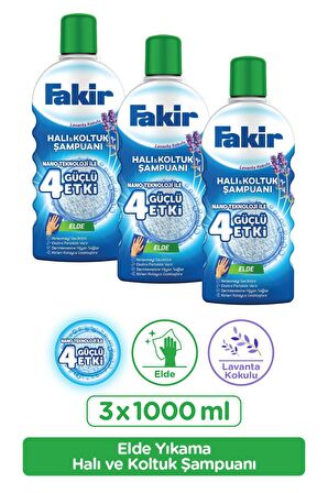 Fakir Nano Teknoloji ile Lavantalı Elde Yıkama Halı ve Koltuk Şampuanı 1000ml x 3 Adet