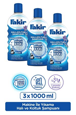 Fakir Nano Teknoloji ile Lavantalı Makine Halı ve Koltuk Şampuanı 1000ml x 3 Adet