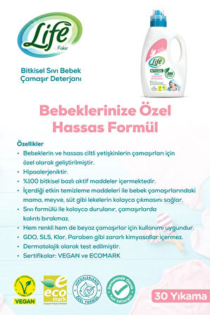 Bitkisel Vegan Bebek Çamaşır Deterjanı 1500 ml X 2 Adet, Hipoalerjenik ,%100 Doğal Temizlik