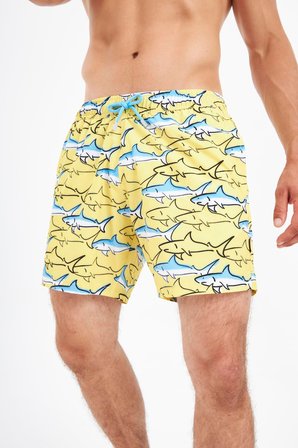 John Frank Mako Desenli Hızlı Kuruyan Mayo Short Erkek MAYO SHORT JFSSSWL90 Sarı-Mavi