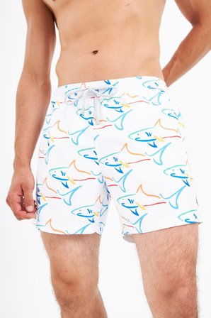 John Frank Requin Desenli Hızlı Kuruyan Mayo Short Erkek MAYO SHORT JFSSSW96 BEYAZ-MAVİ