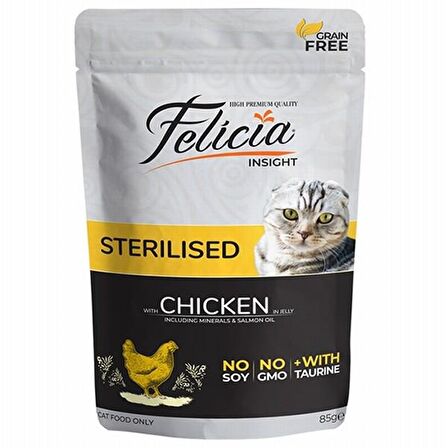 Felicia Tahılsız Yetişkin Sterilised Kısırlaştırılmış Tavuklu Yaş Kedi Maması 85 Gr