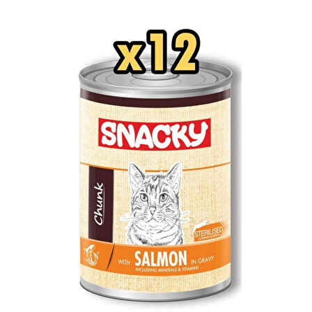 Snacky Chunk Steril Somonlu Kısırlaştırılmış Kedi Konservesi 400 gr 12'li Paket