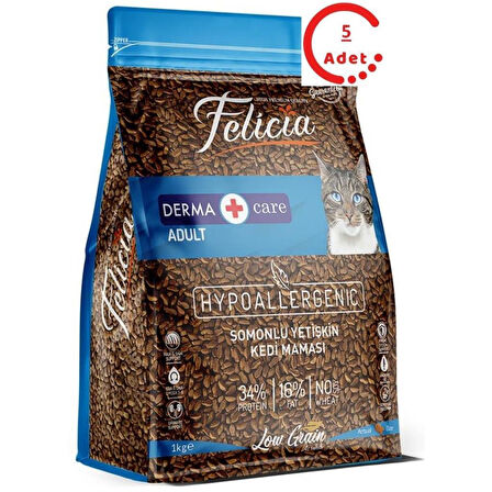 Felicia Az Tahilli Somonlu Yetiskin HypoAllergenic Kedi Mamasi 1 Kg x 5 Adet