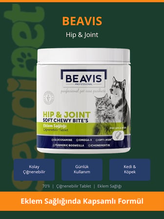Hip & Joint Care Kedi ve Köpekler İçin Kalça ve Eklem Destekleyici Çiğnenebilir Tablet (105 GR / 70 Tablet)