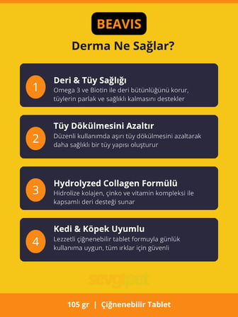 Kedi ve Köpekler İçin Deri ve Tüy Sağlığı Destekleyici Çiğnenebilir Tablet 105 GR