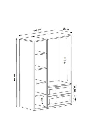 Mnt316 Beyaz 3 Kapaklı 2 Çekmeceli Gardırop