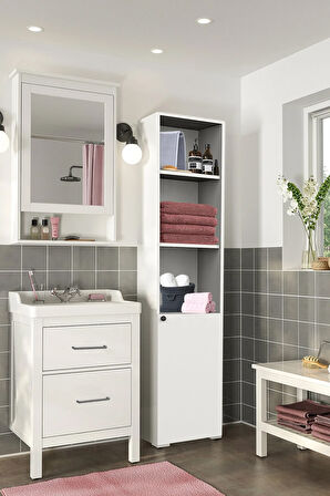 Bny102 Beyaz Yarım Kapaklı Banyo Dolabı