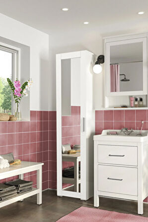 Bny104 Beyaz Aynalı Kapaklı Banyo Dolabı