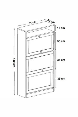 AYK103-Ceviz Düşer Kapaklı Ayakkabılık 61 x 130 x 30 cm (G / Y / D)