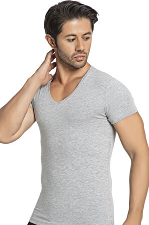 Kısa Kol V Yaka Erkek Pamuklu Likralı Fanila 3177