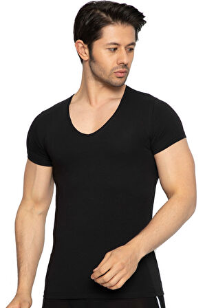 Kısa Kol V Yaka Erkek Pamuklu Likralı Fanila 3177