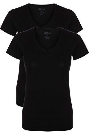 Kadın 2 li Kısa Kollu Süprem Likralı V Yaka Fanila 3227