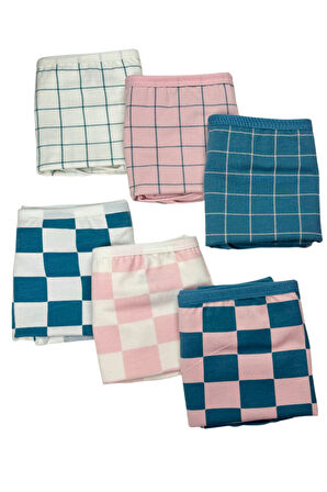 Kadın 6 lı Pamuklu Likralı Havlu Ağ Detaylı Yüksek Bel Külot Seti 2186