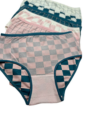 Kadın 6 lı Pamuklu Likralı Havlu Ağ Detaylı Yüksek Bel Külot Seti 2186