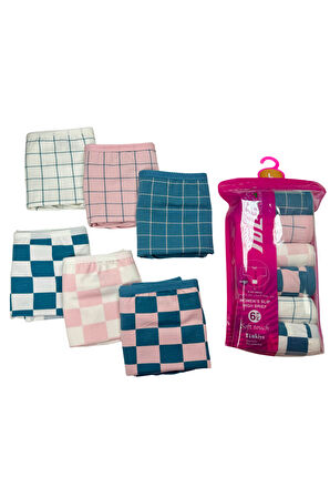 Kadın 6 lı Pamuklu Likralı Havlu Ağ Detaylı Yüksek Bel Külot Seti 2186