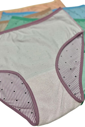 Kadın 6 lı Pamuklu Likralı Havlu Ağ Detaylı Yüksek Bel Külot Seti 2186