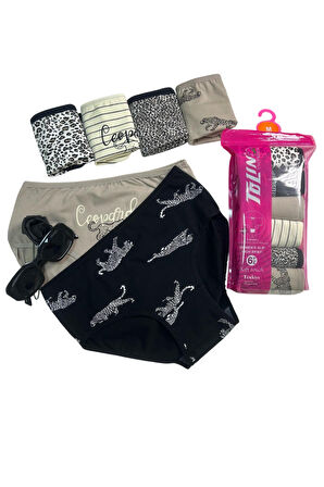 Kadın 6 lı Pamuklu Likralı Havlu Ağ Detaylı Yüksek Bel Külot Seti 2186