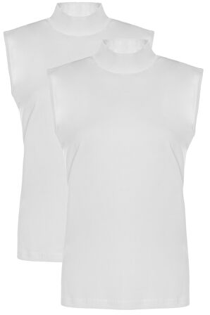 Kadın 2 li Paket Sıfır Kollu Pamuklu Likralı Balıkçı Yaka Fanila 1257