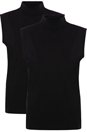 Kadın 2 li Paket Sıfır Kollu Pamuklu Likralı Balıkçı Yaka Fanila 1257