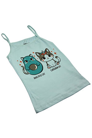 Kız Çocuk 3 lü Paket İnce Askılı Pamuklu Likralı Baskılı Atlet 1425