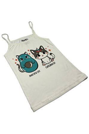 Kız Çocuk 3 lü Paket İnce Askılı Pamuklu Likralı Baskılı Atlet 1425