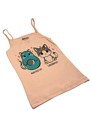 Kız Çocuk 3 lü Paket İnce Askılı Pamuklu Likralı Baskılı Atlet 1425