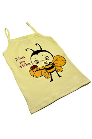 Kız Çocuk 3 lü Paket İnce Askılı Pamuklu Likralı Baskılı Atlet 1425