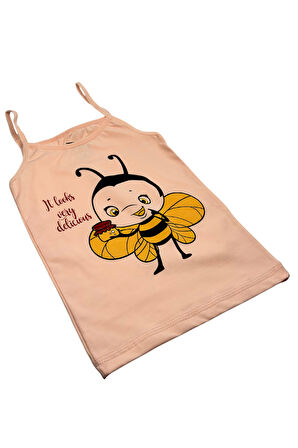 Kız Çocuk 3 lü Paket İnce Askılı Pamuklu Likralı Baskılı Atlet 1425