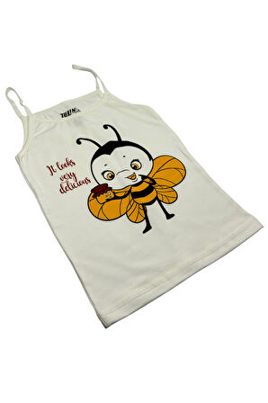 Kız Çocuk 3 lü Paket İnce Askılı Pamuklu Likralı Baskılı Atlet 1425