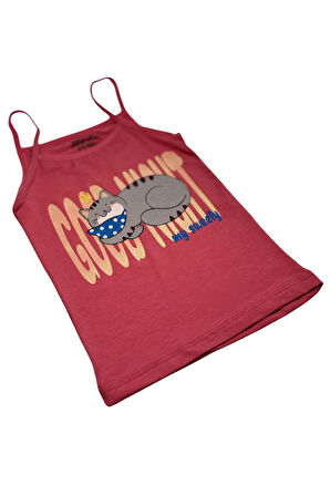 Kız Çocuk 3 lü Paket İnce Askılı Pamuklu Likralı Baskılı Atlet 1425