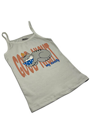 Kız Çocuk 3 lü Paket İnce Askılı Pamuklu Likralı Baskılı Atlet 1425