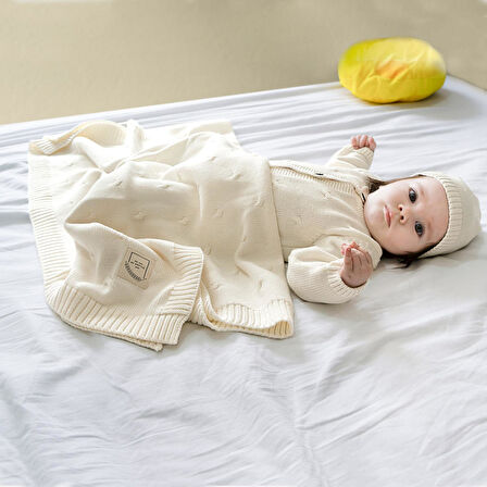 Pamuklu Triko Örgü Bebek Battaniyesi Sycamore