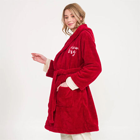 Welsoft Kapüşonlu Peluş Kadın Sabahlık