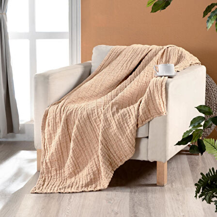 Rustik Keten Çift Taraflı Yumuşak Elyaf Dolgulu Nefes Alabilen Dört Mevsim Throw Koltuk Şalı 140x190 cm