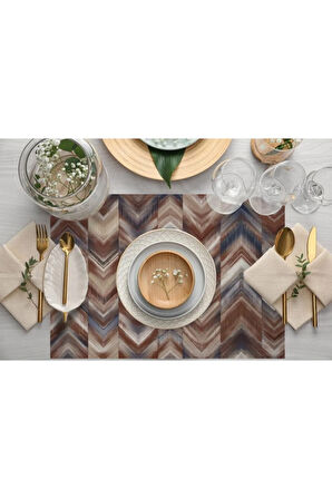 Kahverengi Geometrik Kumaş Amerikan Servis 4'lü Set (keten, Ulusl.yıkama Ve Solmama Sertifikası)