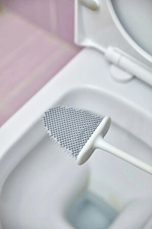 Beyaz Silikon Banyo Tuvalet Klozet Temizleme Fırçası ve Tutucu Hijyenik, Şık Kullanışlı WC Fırçası