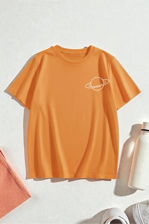 Unisex Saturn Baskılı T-shirt