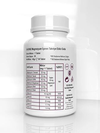 Magnezyum Complex ( Bisglisinat & Malat & Taurat & Treonat & Sülfat & Sitrat )