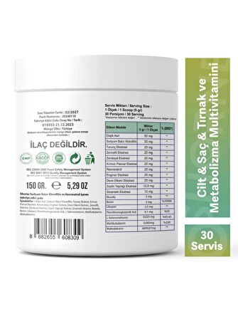 Chlorophyll Detox Powder ( Multivitamin içeren Detoks Gıda Takviyesi )