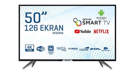 Onvo OV50350 4K Ultra HD 50" 127 Ekran Uydu Alıcılı Android Smart LED TV