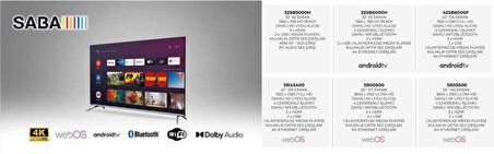 Saba SB55500 55'' 139 Ekran 3840x2160 Uydu Alıcılı 4K Ultra HD Smart WebOS 4K Ultra Hd 4K TV
