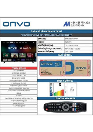 ONVO 43OVF9000F 43 inç 109 Ekran 