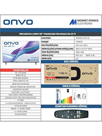Onvo 40VL80F2FA 40'' 102 Ekran Uydu Alıcılı Full HD LED WhaleOS Android TV