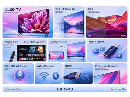 ONVO 40VQ80F3FA 40 inç 102 Ekran Uydu Alıcılı Smart FHD Frameless Whale OS 10 QLED TV